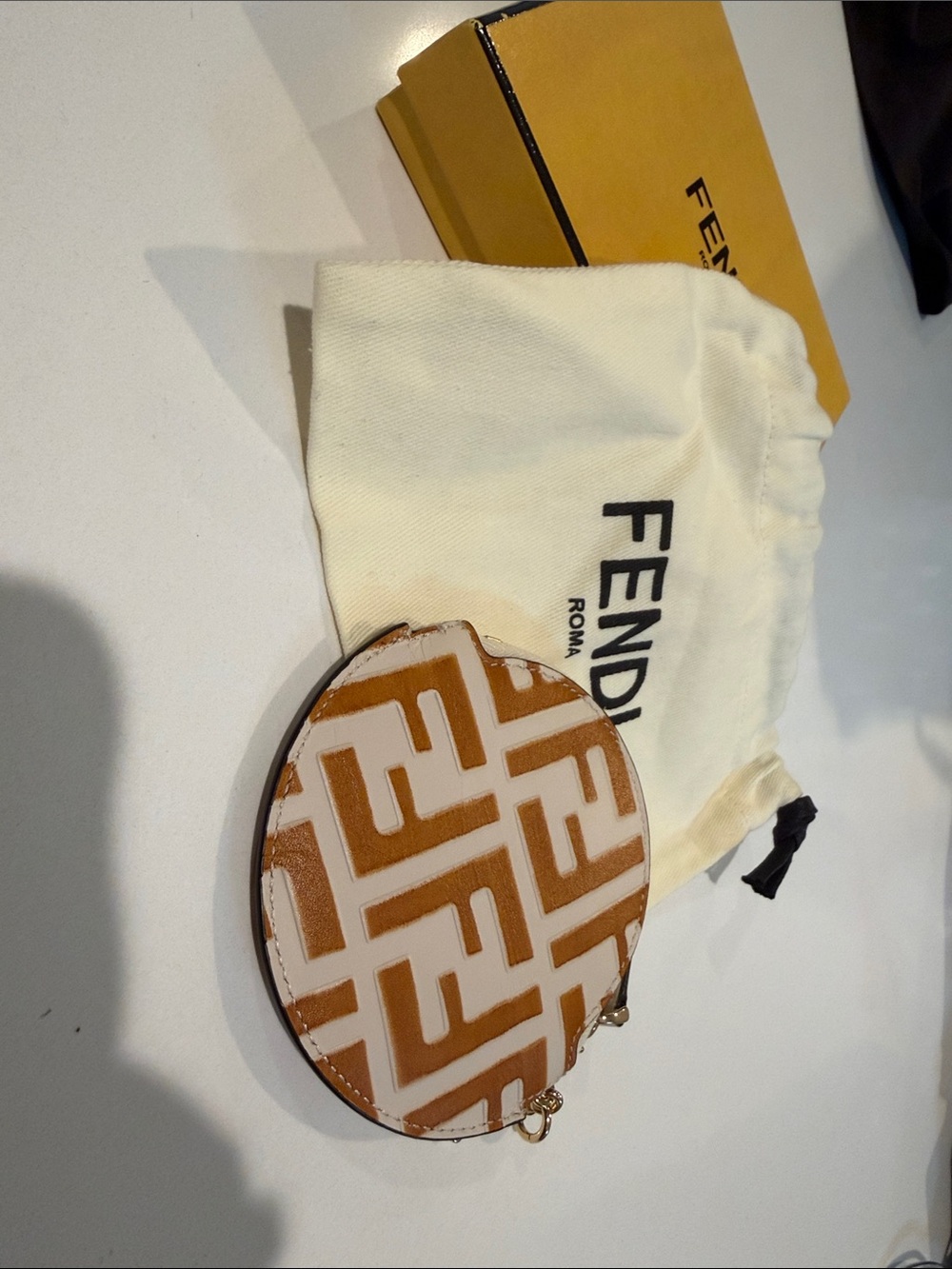 Fendi Round Zucca Coin Pouch in Tan and Cream Monogram